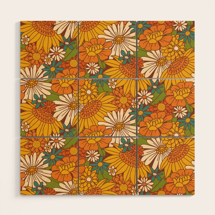 70s Retro Floral Wood Wall Art