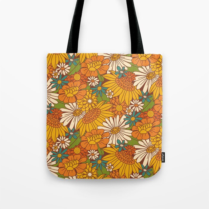 70s Retro Floral Tote Bag