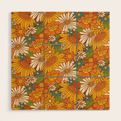 70s Retro Floral Wood Wall Art