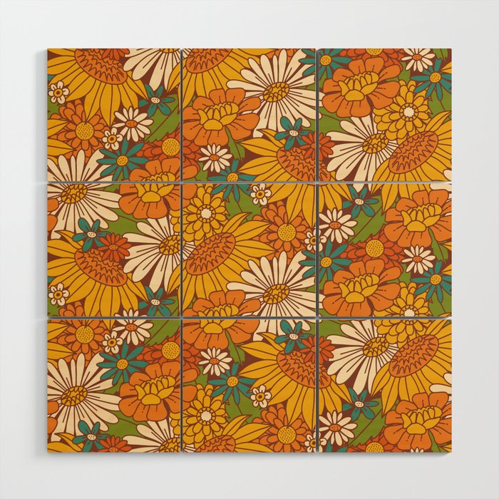 70s Retro Floral Wood Wall Art