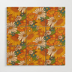 70s Retro Floral Wood Wall Art