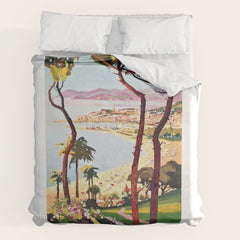 1938 France Cannes Cote D'Azur Travel Poster Duvet Cover