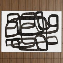 Writing On The Wall' Mid Century Modern Fun Abstract Shapes  Outdoor Rug