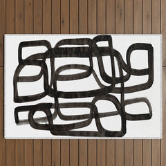 Writing On The Wall' Mid Century Modern Fun Abstract Shapes  Outdoor Rug