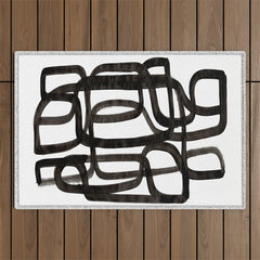 Writing On The Wall' Mid Century Modern Fun Abstract Shapes  Outdoor Rug