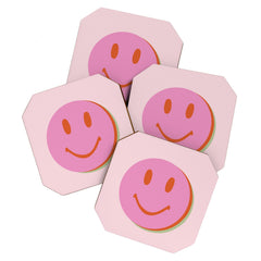 70s retro pink smiles pattern  Coaster