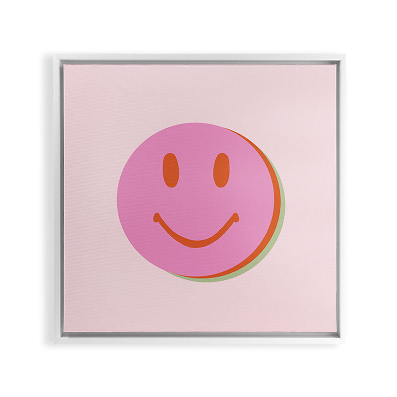 70s retro pink smiles pattern  Framed Canvas Print