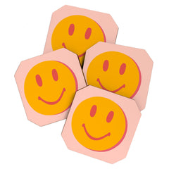 70s retro yellow smile face illustration  Coaster