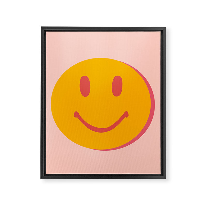 70s retro yellow smile face illustration  Framed Canvas Print
