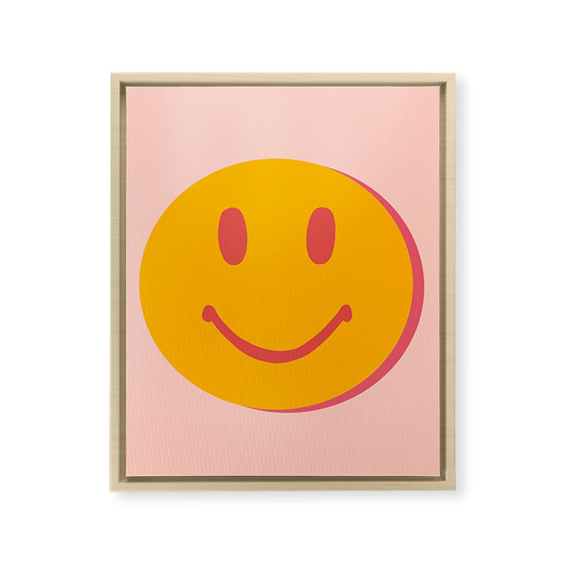 70s retro yellow smile face illustration  Framed Canvas Print