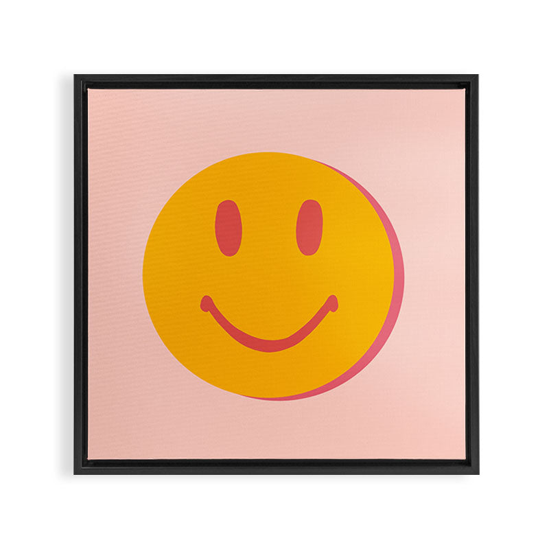 70s retro yellow smile face illustration  Framed Canvas Print