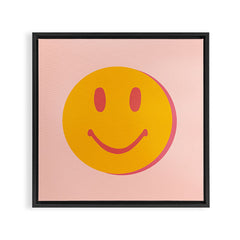 70s retro yellow smile face illustration  Framed Canvas Print