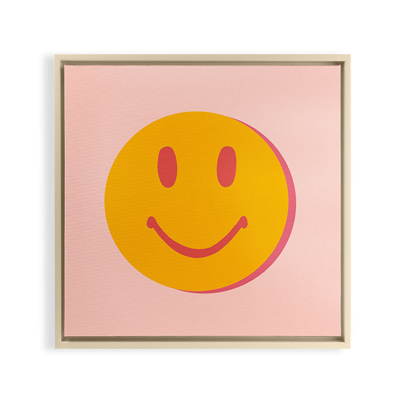 70s retro yellow smile face illustration  Framed Canvas Print