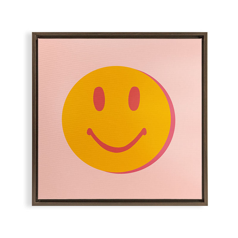 70s retro yellow smile face illustration  Framed Canvas Print