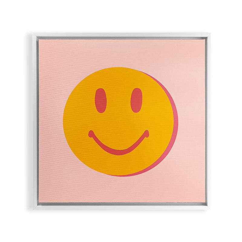 70s retro yellow smile face illustration  Framed Canvas Print