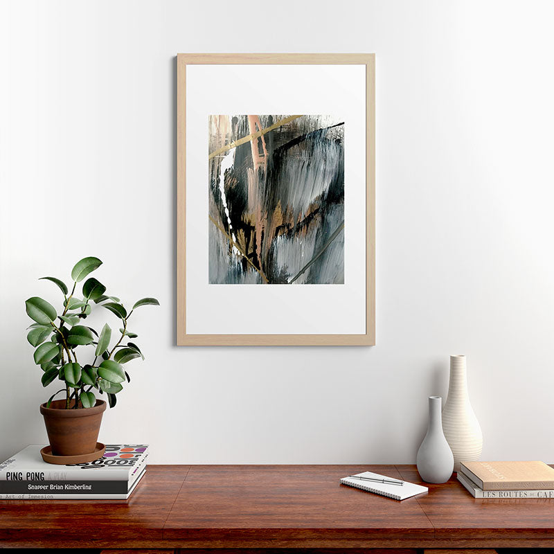 01025: a neutral abstract in gold, black, and white Framed Art Print