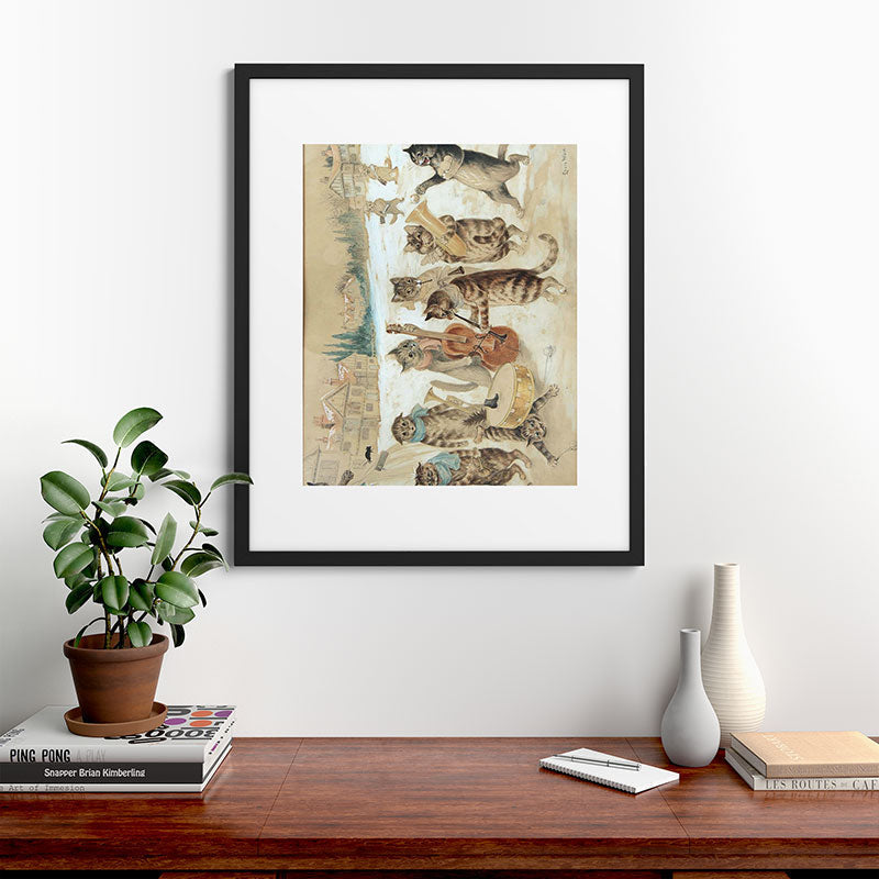 Carol Singing Cats' Funny Vintage Christmas Louis Wain Framed Art Print