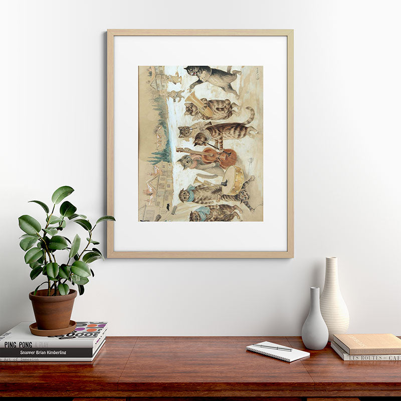 Carol Singing Cats' Funny Vintage Christmas Louis Wain Framed Art Print