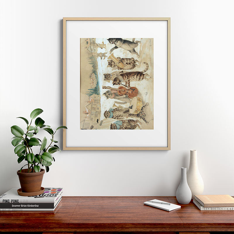 Carol Singing Cats' Funny Vintage Christmas Louis Wain Framed Art Print