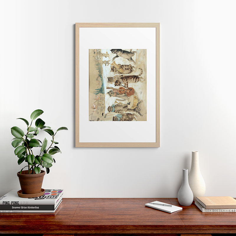 Carol Singing Cats' Funny Vintage Christmas Louis Wain Framed Art Print