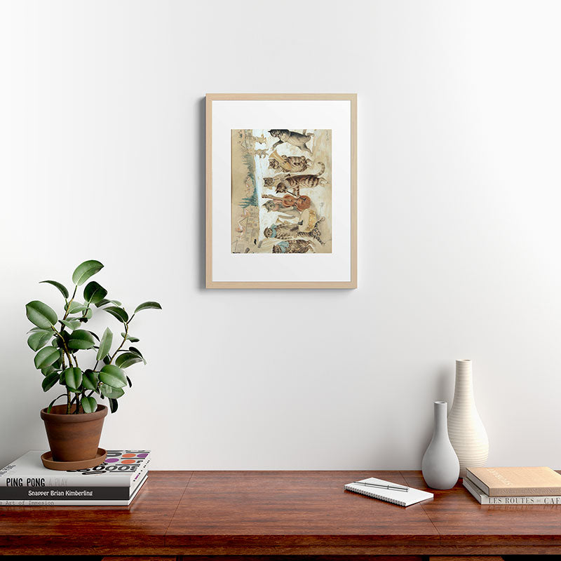 Carol Singing Cats' Funny Vintage Christmas Louis Wain Framed Art Print