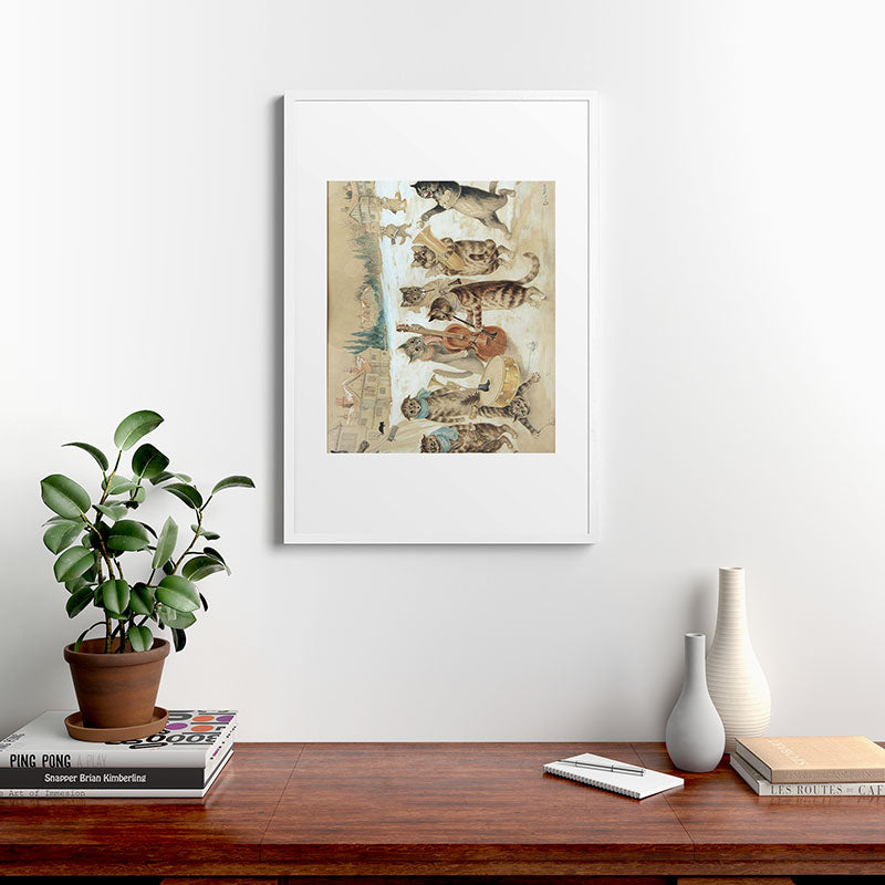Carol Singing Cats' Funny Vintage Christmas Louis Wain Framed Art Print