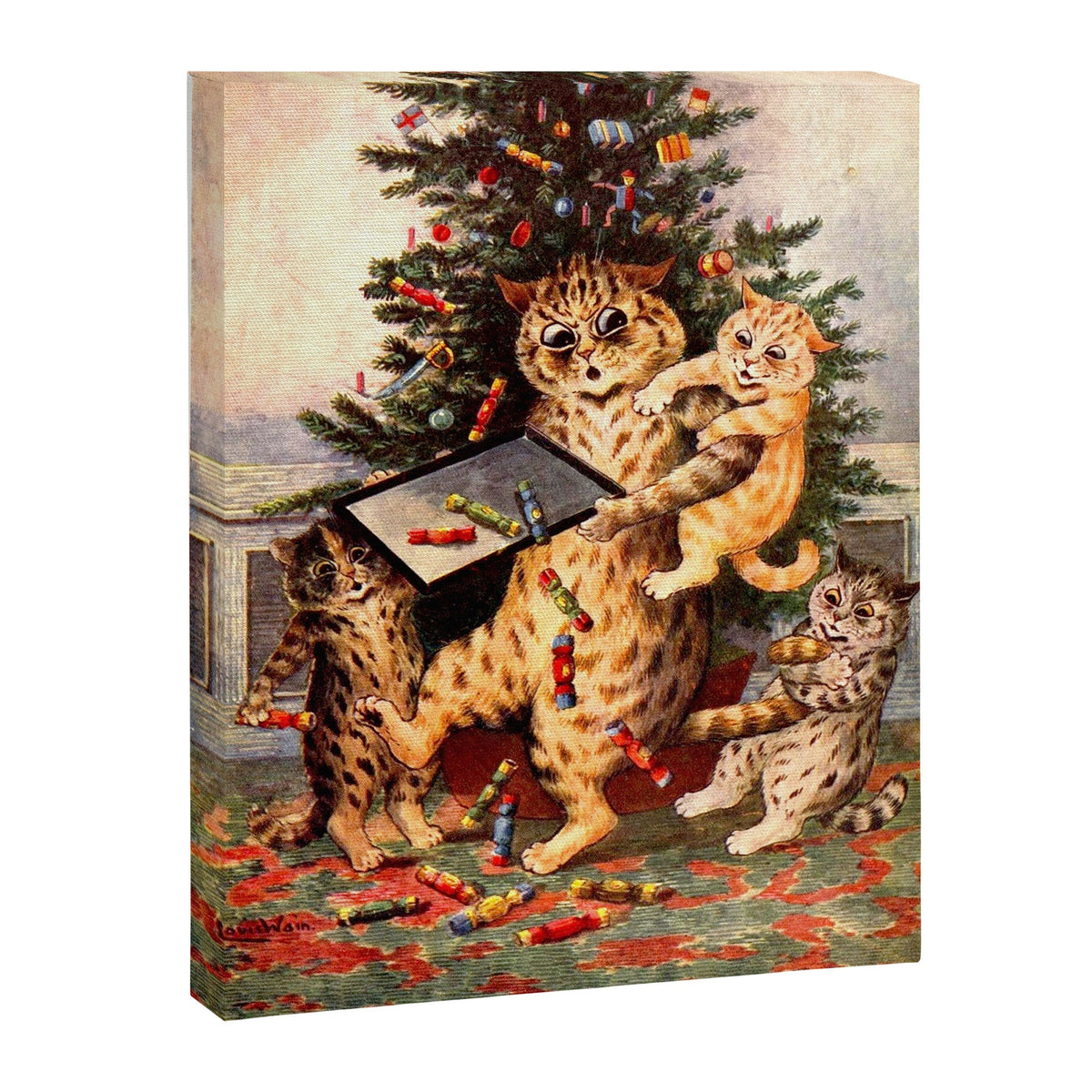 Christmas Time In Catland' Louis Wain Vintage Cat Canvas Print