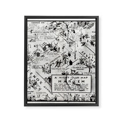 1932 Night-Club Map of Harlem, NY Centerfold from Manhattan Weekly by Elmer Simms Campbell Framed Canvas Print