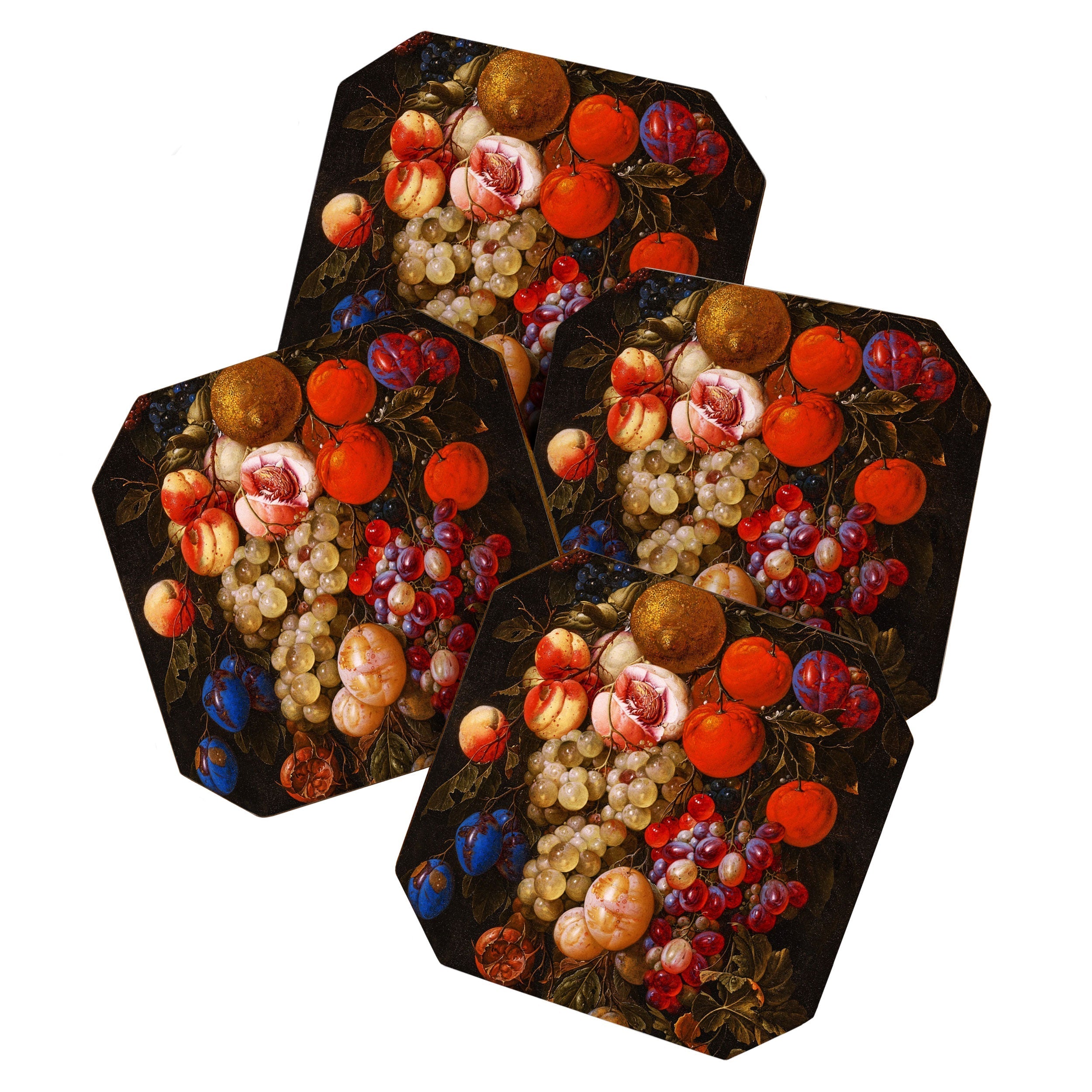 A festoon of fruit hanging from a blue ribbon 1670 still life portrait painting by Cornelis de Heem Coaster