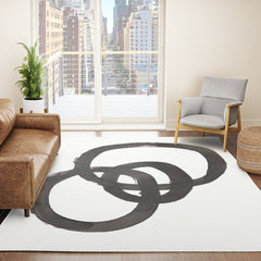 And I Op' Minimalist Ink Line Drawing Abstract Black Brush Strokes Modern Funky Maze by Ejaaz Haniff  Rug