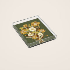 70s, flowers, green, retro, vintage, floral bouquet, olive green Acrylic Tray