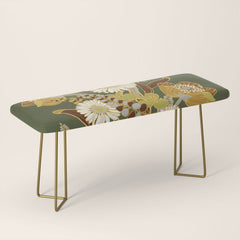 70s, flowers, green, retro, vintage, floral bouquet, olive green Bench