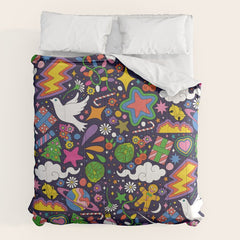 60s 70s psychedelic Modern Christmas Confetti Pattern Comforter