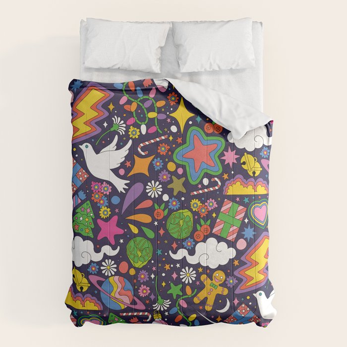 60s 70s psychedelic Modern Christmas Confetti Pattern Comforter