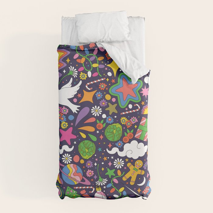 60s 70s psychedelic Modern Christmas Confetti Pattern Duvet Cover