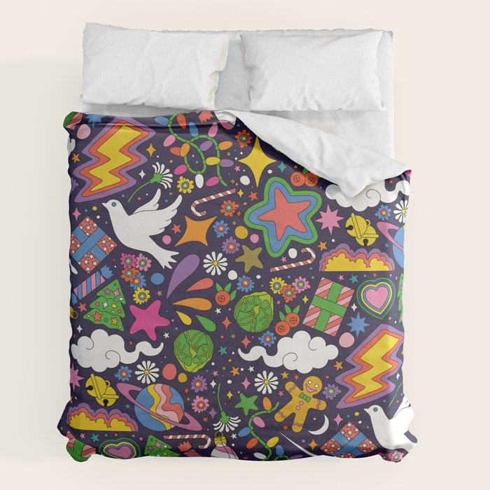 60s 70s psychedelic Modern Christmas Confetti Pattern Duvet Cover