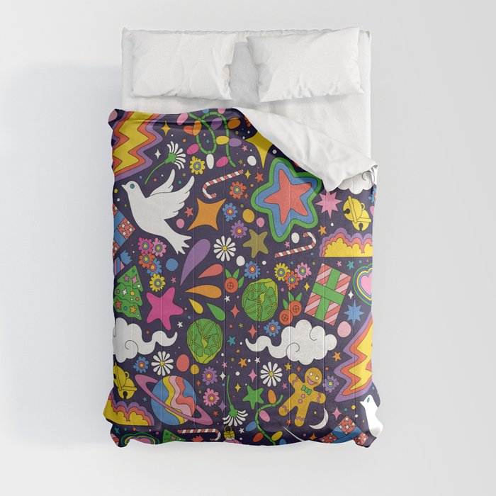60s 70s psychedelic Modern Christmas Confetti Pattern Comforter