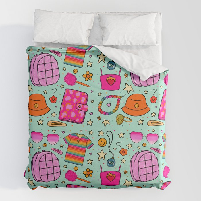 90's Things Print Duvet Cover