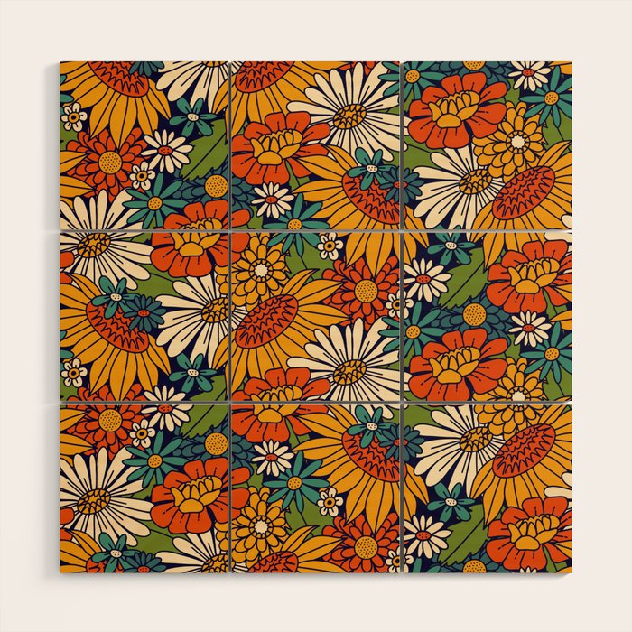 70s Retro Floral - Bold Wood Wall Art
