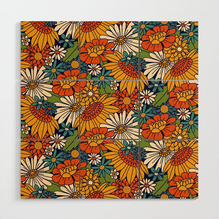 70s Retro Floral - Bold Wood Wall Art