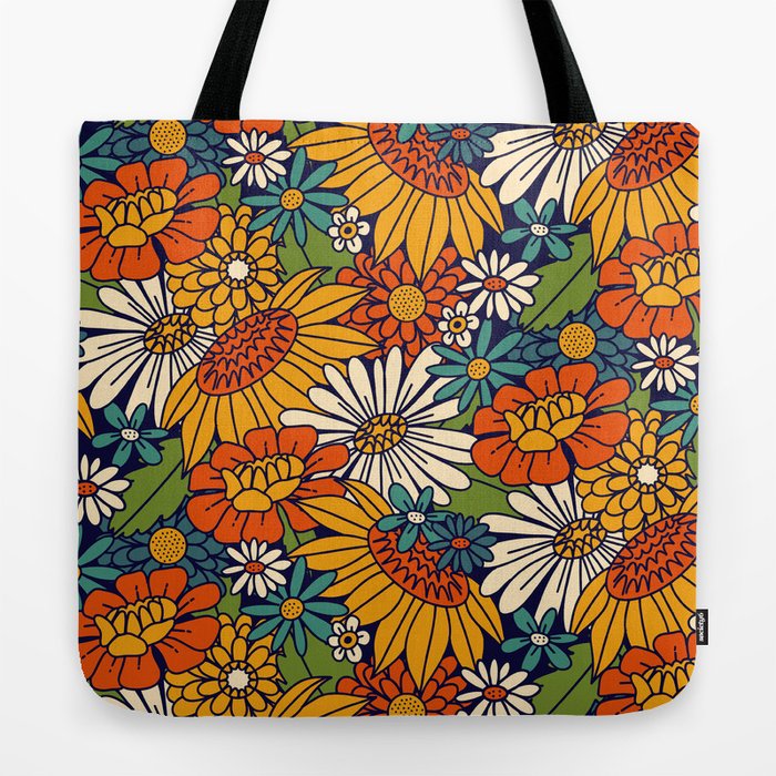 70s Retro Floral - Bold Tote Bag