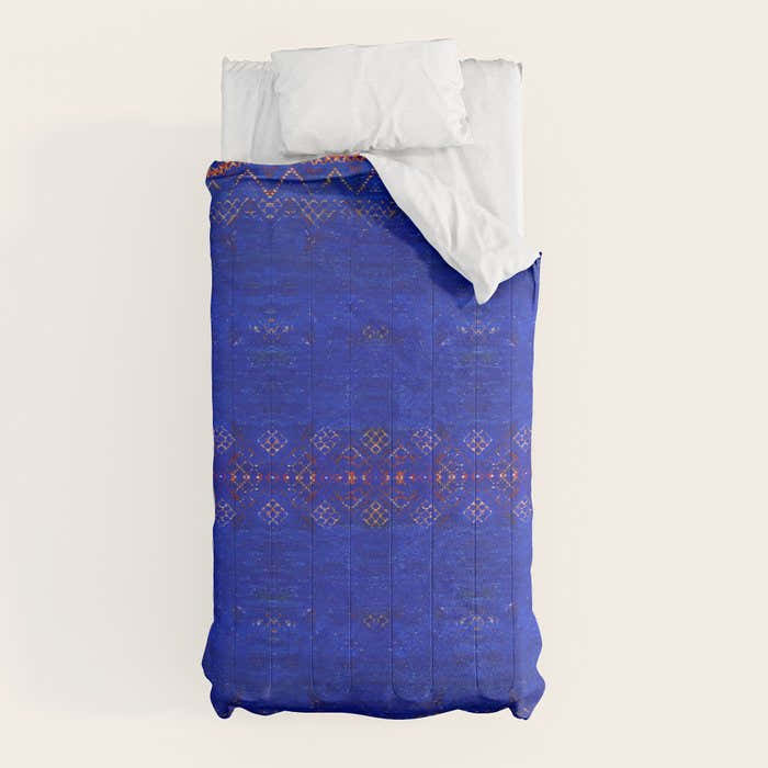 -A5- Royal Calm Blue Bohemian Moroccan Artwork. Comforter
