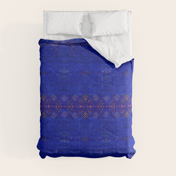 -A5- Royal Calm Blue Bohemian Moroccan Artwork. Comforter