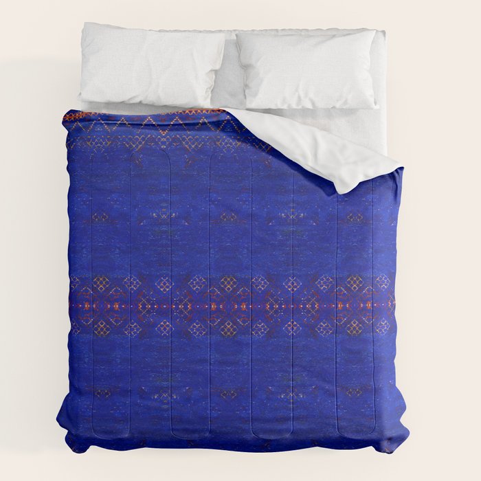 -A5- Royal Calm Blue Bohemian Moroccan Artwork. Comforter