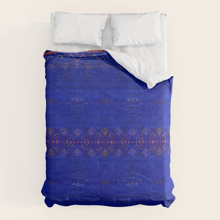 -A5- Royal Calm Blue Bohemian Moroccan Artwork. Comforter