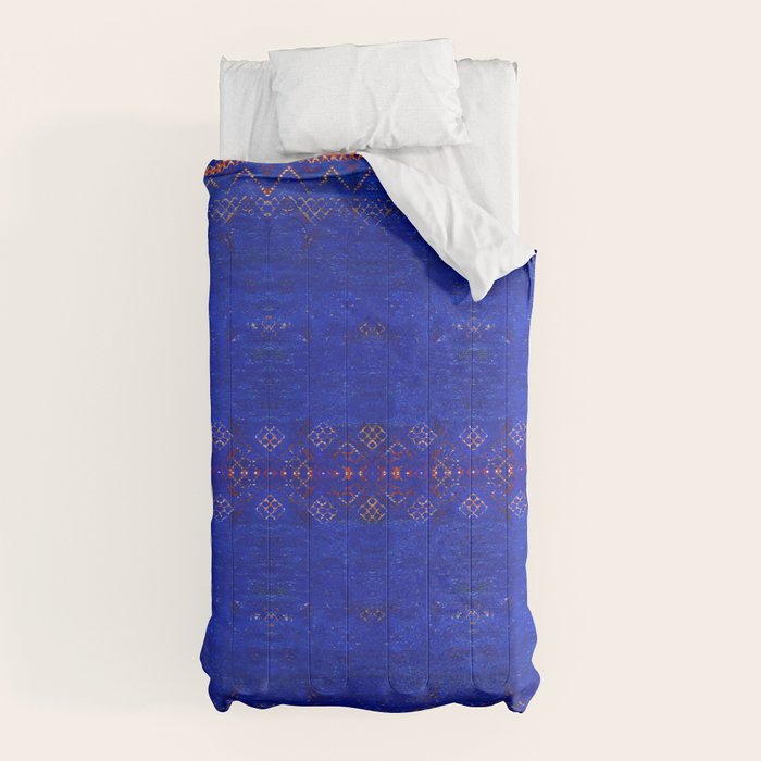 -A5- Royal Calm Blue Bohemian Moroccan Artwork. Comforter