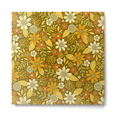 1970s Retro Flowers Pattern in Yellow, Orange & Olive Green Metal Print