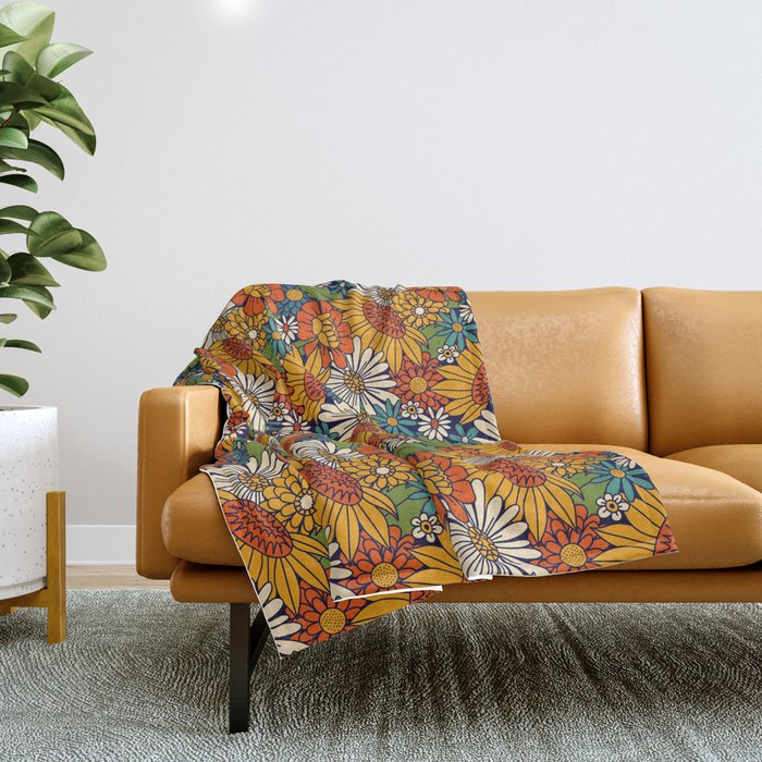 70s Retro Floral - Bold Throw Blanket