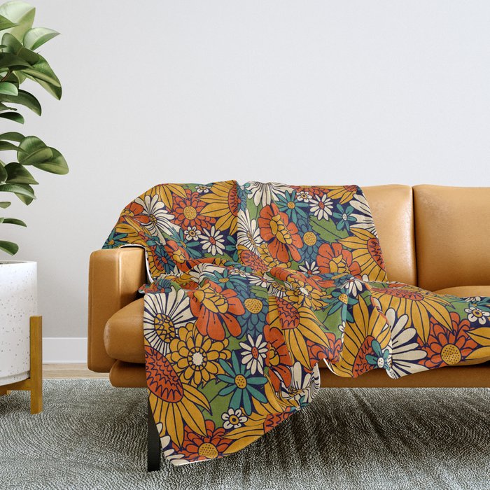 70s Retro Floral - Bold Throw Blanket