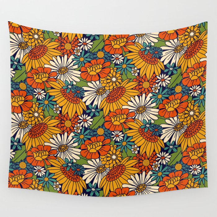70s Retro Floral - Bold Wall Tapestry
